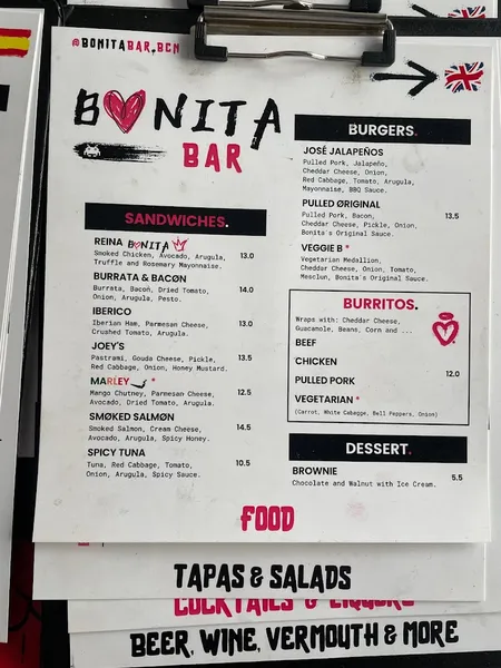 menu 0 of Bonita Bar