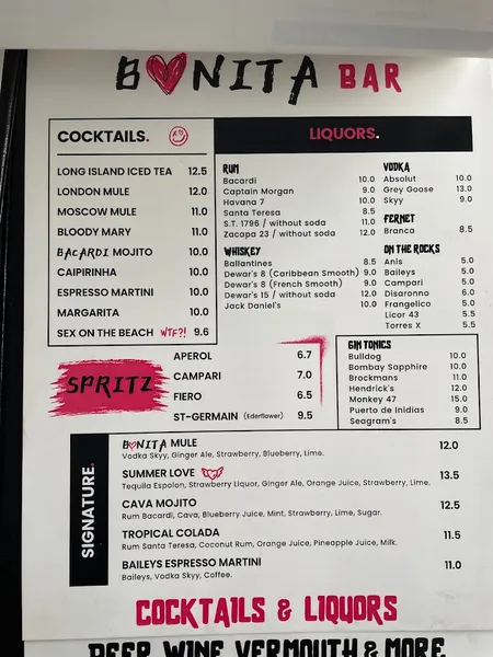 menu 1 of Bonita Bar