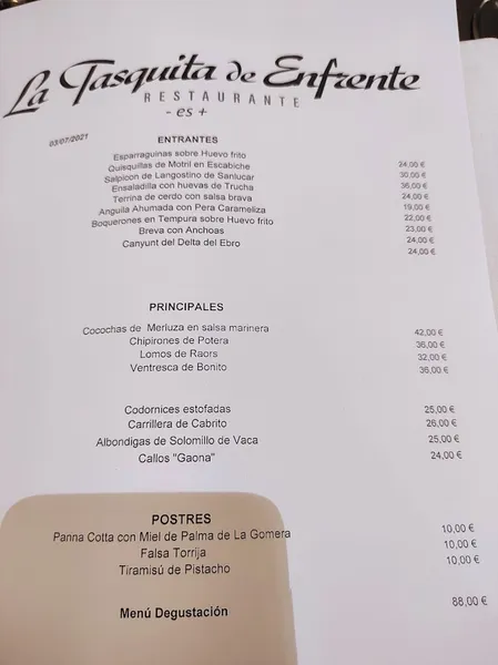 menu 0 of La Tasquita de Enfrente