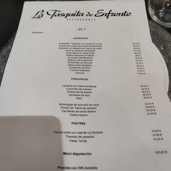 menu 1 of La Tasquita de Enfrente