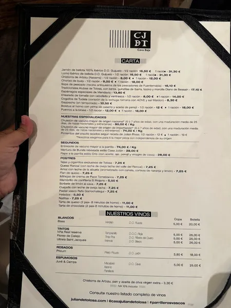 menu 0 of Casa Julián de Tolosa