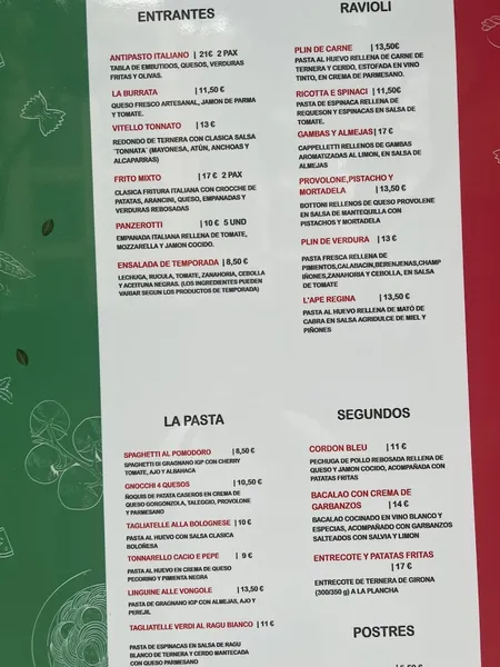 menu 0 of L´APE REGINA