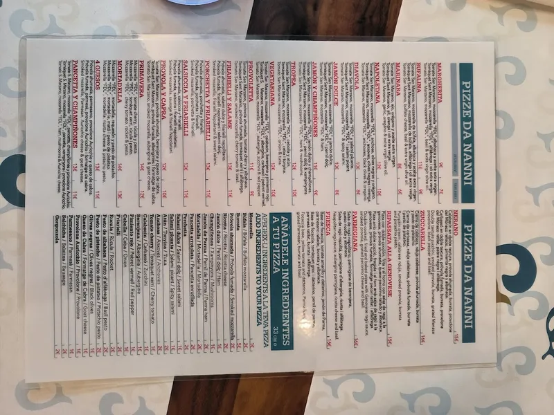 menu 0 of Da Nanni - Gràcia - Pizzeria & Trattoria