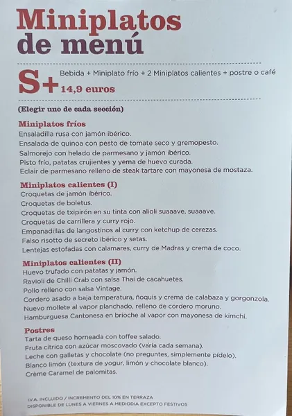 menu 0 of Ochenta Grados Valdebebas