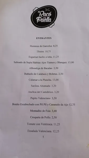menu 0 of El Racó de la Paella