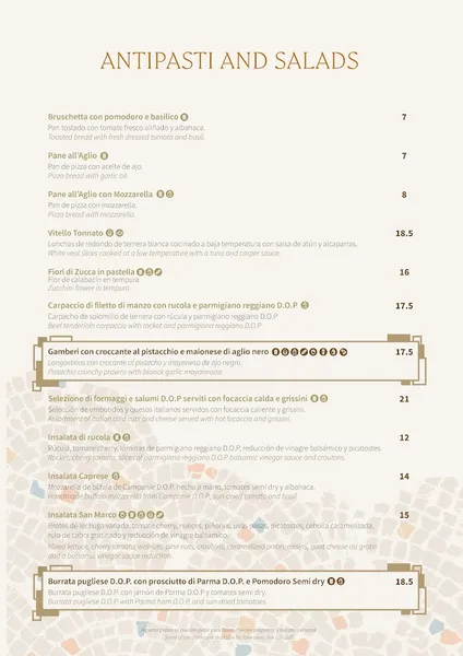 menu 1 of Restaurante Italiano Málaga La Pala D'Oro