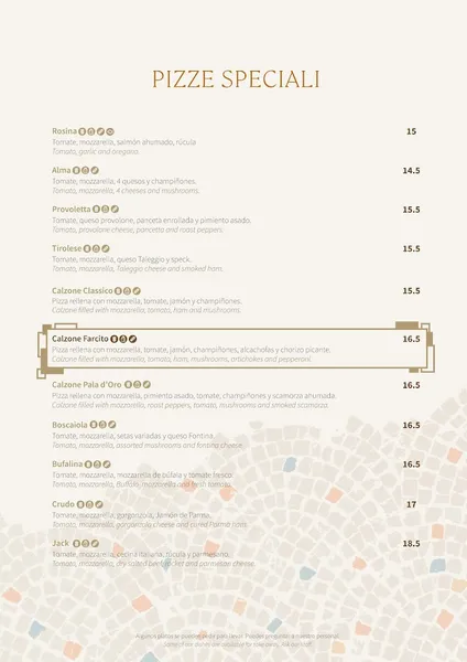 menu 2 of Restaurante Italiano Málaga La Pala D'Oro