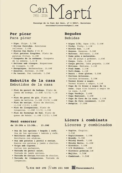 menu 1 of Can Martí Restaurant