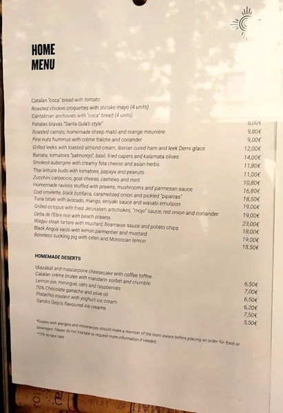 menu 0 of Santa Gula