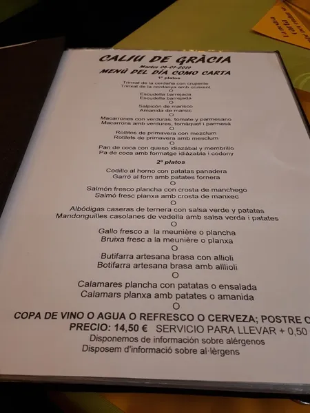 menu 1 of Restaurante Caliu de Gràcia