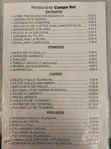 menu 0 of Restaurante Campo Sol