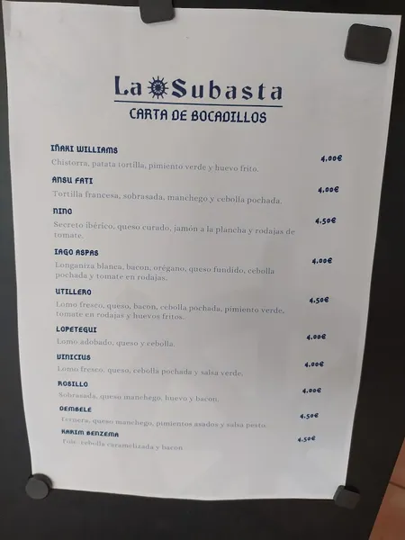menu 1 of Restaurante La Subasta - Almuerzos - Arroces - Pescados - Carnes