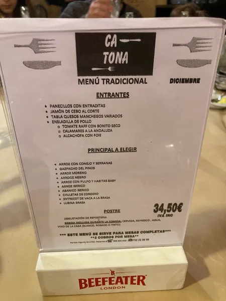menu 2 of Ca Tona Restaurante