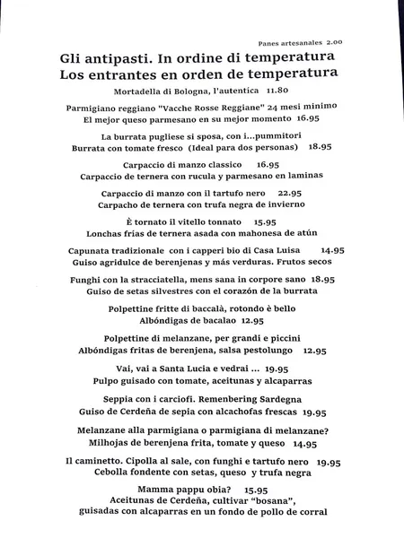 menu 2 of Da Giuseppina