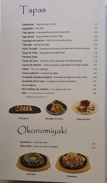 menu 1 of HANAKURA