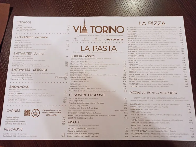 menu 2 of Via Torino Restaurante Pizzería