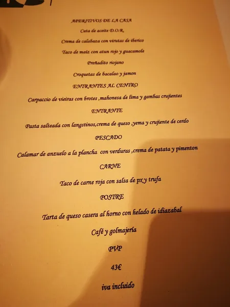 menu 1 of Restaurante La Galería