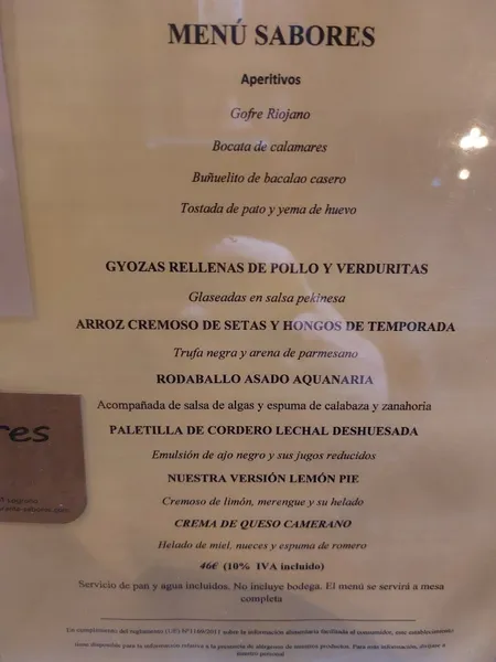 menu 1 of Restaurante Sabores
