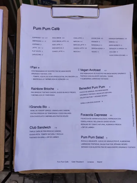 menu 1 of Pum Pum Café