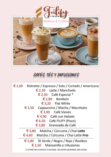 menu 0 of FILIFY Bakery & Coffee.
