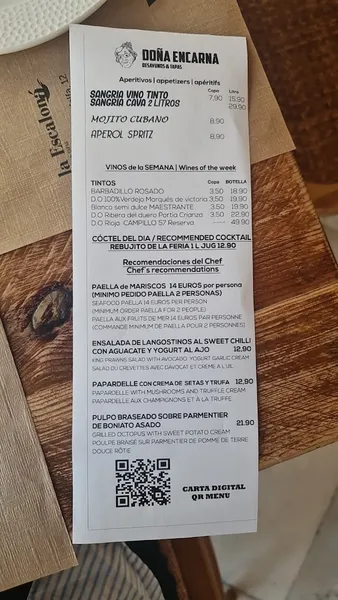 menu 1 of Doña Encarna