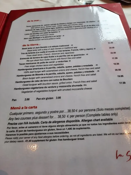 menu 1 of Restaurante La Gamella