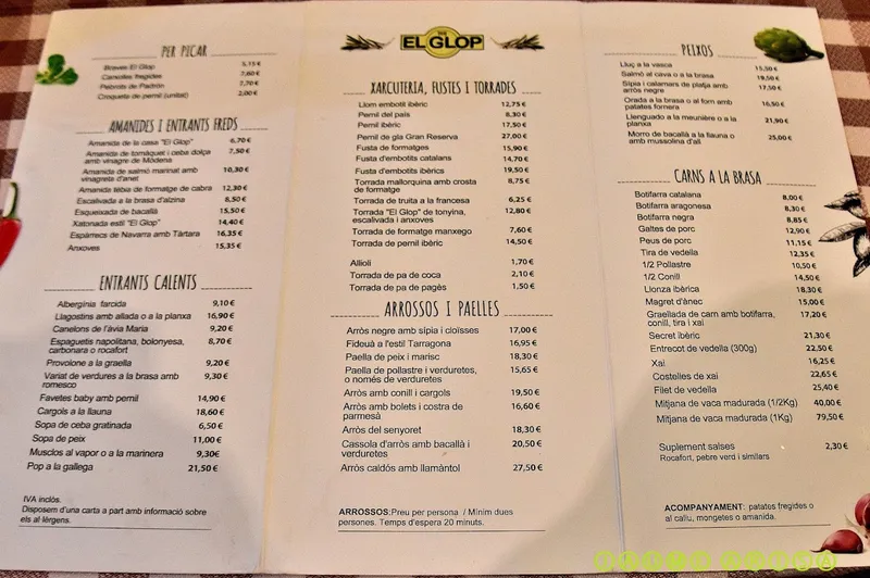 menu 1 of Taberna El Glop