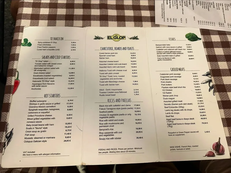 menu 2 of Taberna El Glop