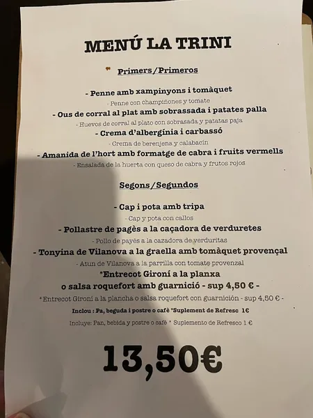 menu 2 of La Trini