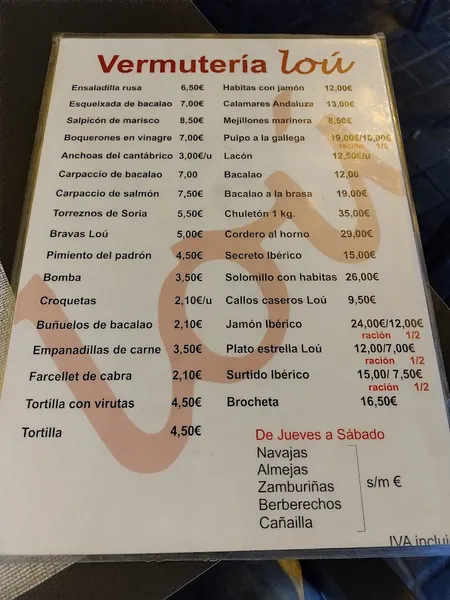 menu 2 of VERMUTERIA LOU