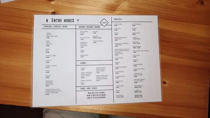 menu 0 of Entre Hores - Tapas, Vermut & Cocktails