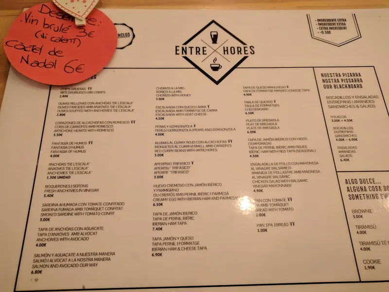 menu 2 of Entre Hores - Tapas, Vermut & Cocktails