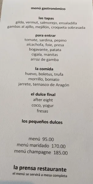 menu 2 of Restaurante La Prensa