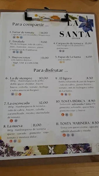 menu 0 of La Santa