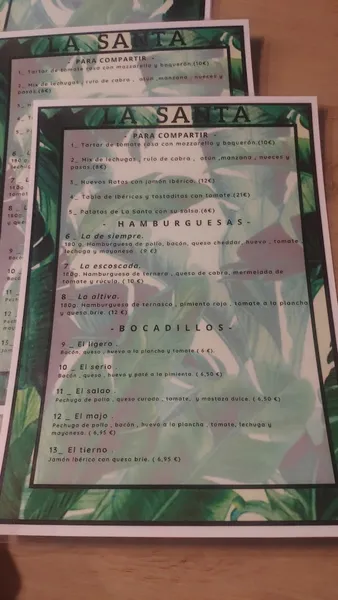 menu 2 of La Santa