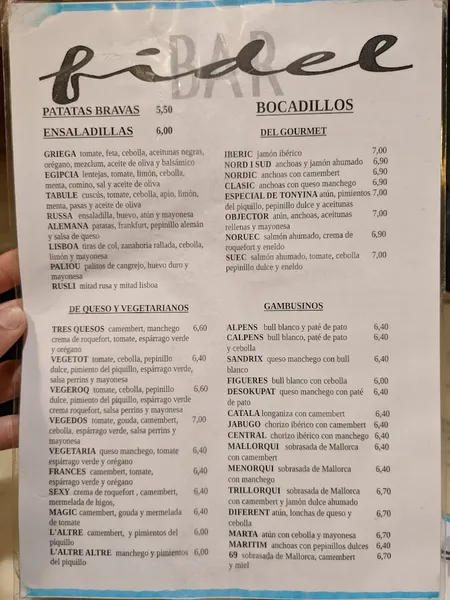 menu 0 of Bar Fidel