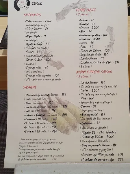 menu 1 of Saisho- Japonés