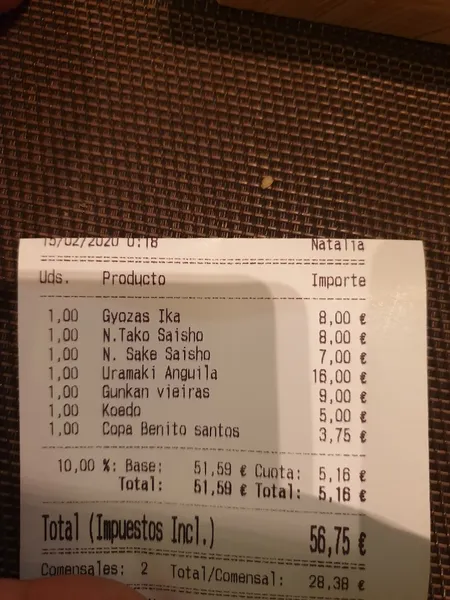 menu 2 of Saisho- Japonés
