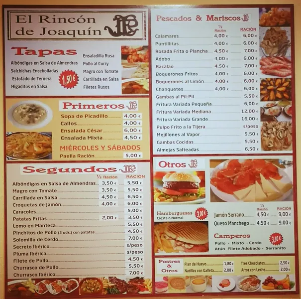 menu 1 of El Rincón de Joaquín