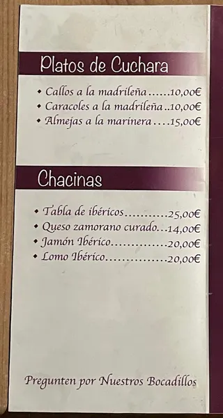 menu 0 of Cafetería Los Arcos