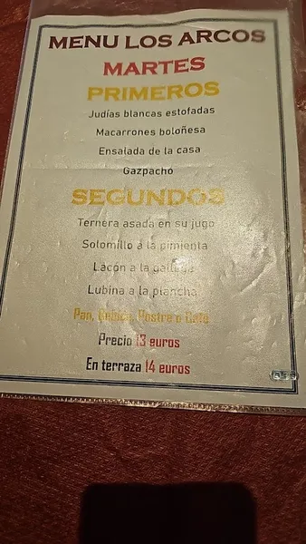 menu 1 of Cafetería Los Arcos