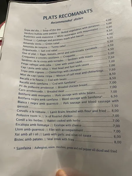 menu 2 of Can Vilaró