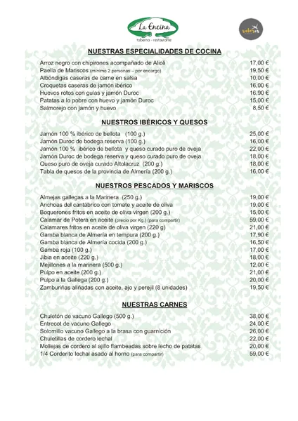 menu 1 of Restaurante La Encina
