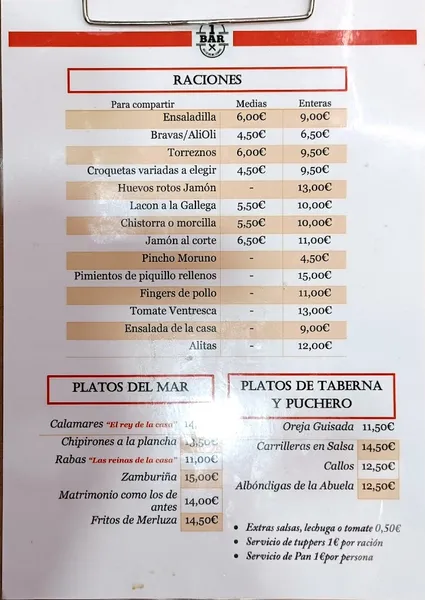 menu 0 of Bar Cafetería El 1 - Las Mejores Bravas de Madrid -