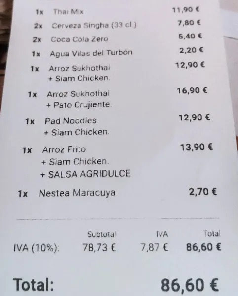 menu 1 of padthaiwok. Madrid - López de Hoyos
