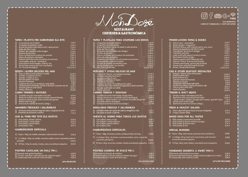 menu 0 of MonDoré Cerveseria Gastronòmica - Tapas Restaurant