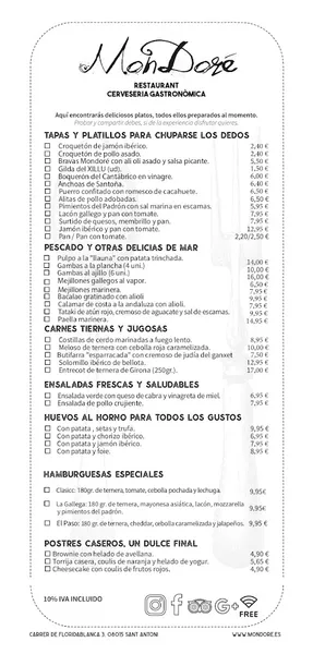 menu 1 of MonDoré Cerveseria Gastronòmica - Tapas Restaurant