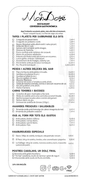 menu 2 of MonDoré Cerveseria Gastronòmica - Tapas Restaurant