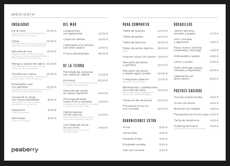 menu 0 of Peaberry Granada