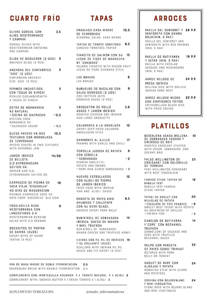 menu 1 of Madre Taberna Moderna - Restaurante Sagrada Familia